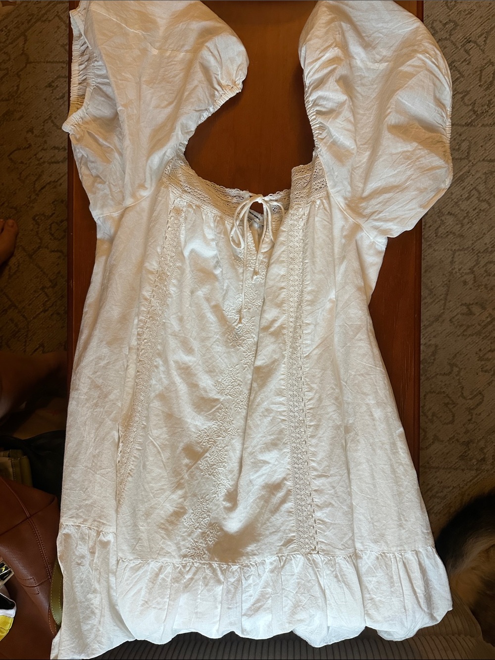 White Peasant Mini Dress with Puff Sleeves